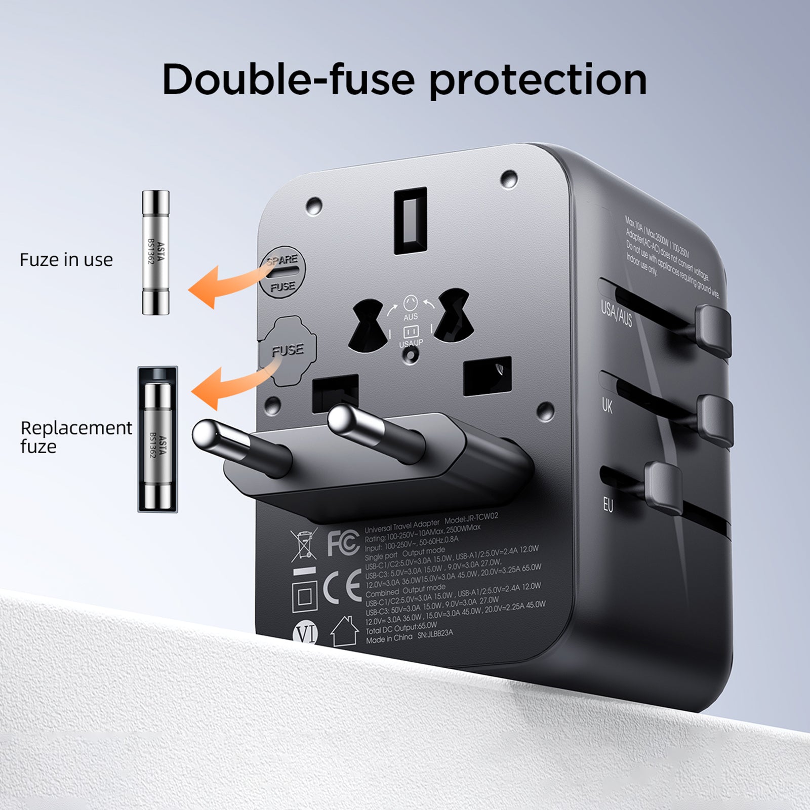 JOYROOM JR-TCW02 65W Fast Charging 2 USB+3 Type-C Built-in Fuse Travel Charger Converter JOYROOM JR-TCW02 65W Fast Charging 2 USB+3 Type-C Built-in Fuse Travel Charger Converter